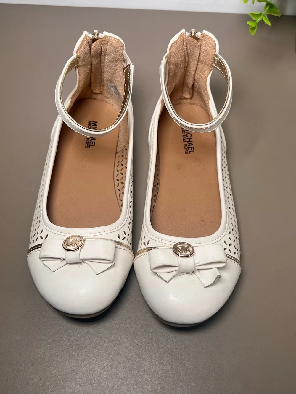 Michael Kors White Ankle Strap Flats Girls Size 2